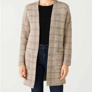 Passports Women’s Plaid Duster Cardigan Small Open Front Pockets Longline Soft